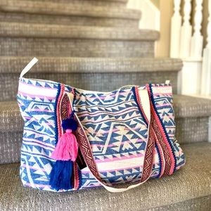 NWT - Woven Tote - Pink and Navy